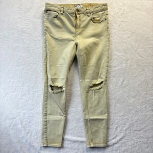 Free People Jeans Women Sz 30‎ Mustard Yellow Distressed Skinny